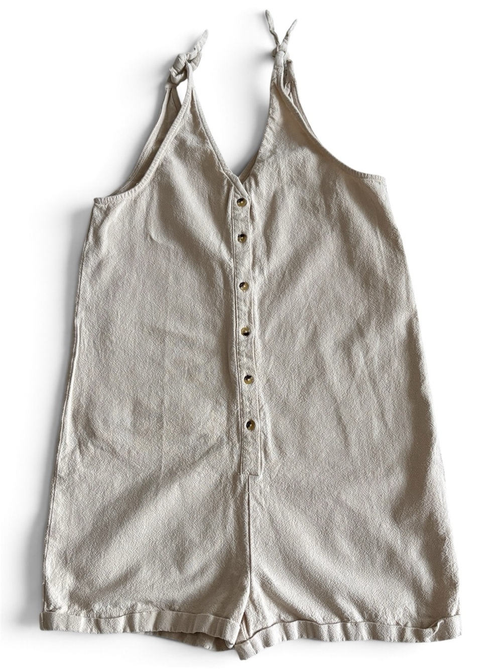 Jackson Rowe Beige Button-Front Sleeveless Romper XS Cottagecore Gorpcore